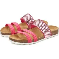 LASCANA Mule, Sandale, offener Schuh, Sommerschuh, Pantolette mit Komfortkorkfußbett aus Leder und elastischen Riemchen