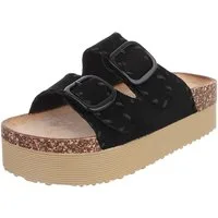Ital-Design Damen Plateau-Pantolette mit Schnallen und Zierprägung Plateausandaletten (91895614) Flach Pantoletten in Schwarz