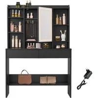 VASAGLE Schminktisch Kosmetiktisch mit LED-Beleuchtung, 3 Lichtfarben, mit verstellbaren Ablagen, 2 Schubladen, 40 x 90 x 145 cm