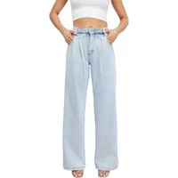 Ital-Design Weite Jeans Damen High-Waist Wide-Leg Jeans mit weitem Bein (91978447) Used-Look Stretch High Waist Jeans in Hellblau