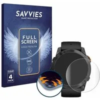 Savvies Displayschutzfolie Fullscreen Schutzfolie für Garmin Fenix 7X Pro Solar (51 mm), 4 Stück, Displayschutz Folie Fullcover Klar Transparent