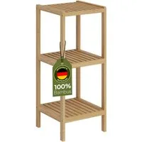 Bellamio Badregal Newa aus Bambus, Badezimmerregal mit Ablage, lackiert, 3 Ebenen, natürliches Standregal lackiert, verfügbar mit 3 oder 5 Ablageflächen