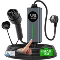 GONEO Elektroauto-Ladestation, Typ 2 Ladekabel Schuko, 3,7kW / 16A, 1-phasig, Tragbares Elektroauto-Ladegerät, Einstellbare Ladeleistung & Timer