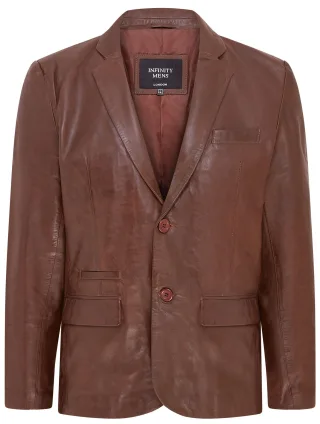 Schmal geschnittene italienische Blazerjacke aus Leder für Herren in Braun - Somero