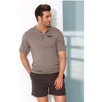 AUTHENTIC LE JOGGER Pyjama kurzer Schlafanzug für Herren (2 tlg., 1 Stück) mit Knopfleiste, meliertes Oberteil