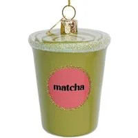 SIKORA Christbaumschmuck Matcha Tee Latte besondere Weihnachtskugel Glas Anhänger – BS678, Christbaumschmuck Deko - traditionell, witzig & außergewöhnlich