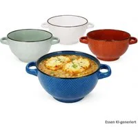 MamboCat Suppenschüssel MamboCat 4x Chevron Suppentassen 450ml Blau Braun Olivgrün Weiß, Keramik