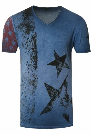 USA T-Shirt Stars and Stripes V-Ausschnitt im Used Look