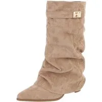 Ital-Design Damen Stiefelette mit Blockabsatz und Schaftumschlag High-Heel-Stiefel (92299593) Blockabsatz Stiefel in Hellbraun