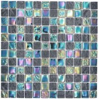 Mosani Mosaikfliesen Glasmosaik Mosaik small flip flop irisierend schwarz mehrfarbig