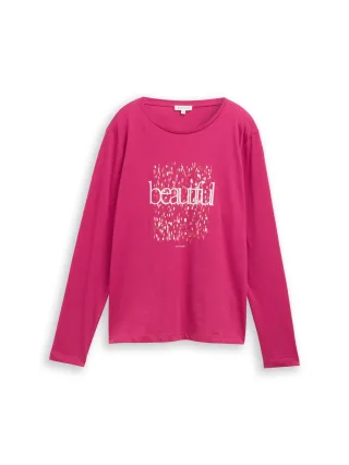 Tom Tailor - Langarmshirt mit Print cherry granita - Gr. - XL