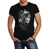 Neverless Print-Shirt Herren T-Shirt Santa Muerte La catrina Mexican Skull Dia de los mit Print