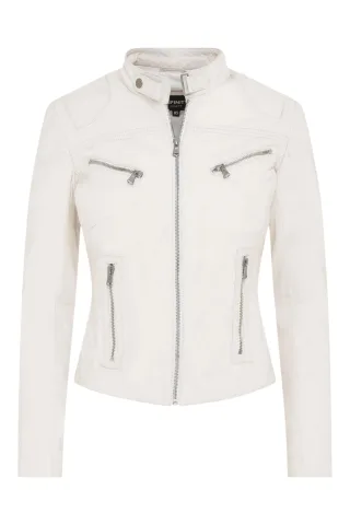 Weiße Slim-Fit-Bikerjacke aus Leder für Damen – Maldon