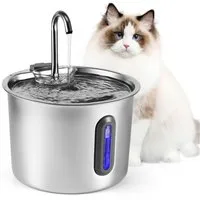 BlingBin Trinkbrunnen 2.2 L Katzenbrunnen Edelstahl, Wasserspender Für Katze und Hunde 2.2 l, katzentrinkbrunnen mit Wasserstandsfenster, mit Einem Satz Filter