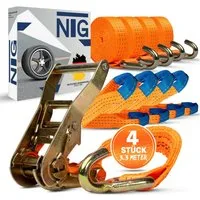 NTG Nutzfahrzeug Technik GmbH Spanngurt 4 Stück für Auto Transport, 35mm, Länge 3300 mm (4-St) 3000 daN, Zurrgurt, Radsicherung, PKW, Reifengurt, Trailer, NFZ