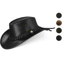 BLACK FOREST FOX Cowboyhut TEXAS Unisex Western Reiten Cowboy Leder Hut in 4 Farben Black Größe S
