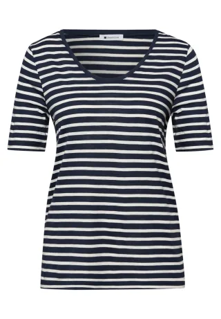 Street One - T-Shirt mit gerundetem V-Ausschnitt shadowed navy - Gr. - 44