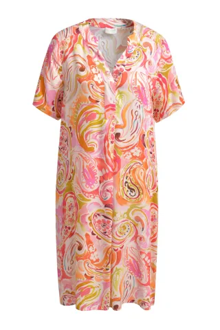 Milano Italy - dress w neckpanel and placket, 1/2 sleeve pink print - Gr. - 38