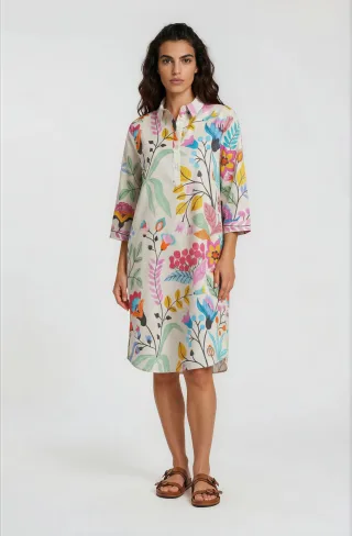 Milano Italy - slightly flared dress half buttonpanel 3/4 sleeve sand print - Gr. - 40