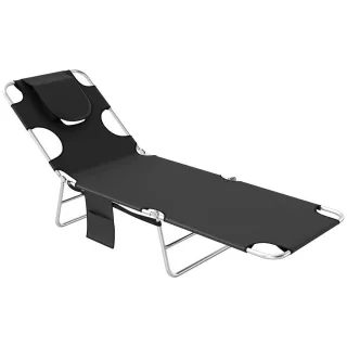 Outsunny Sonnenliege, Schwarz, Metall, 1-Sitzer, 55x29x185 cm, Gartenmöbel, Gartenliegen