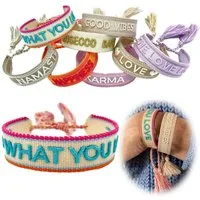 LS-LebenStil Armband Canvas Statement Armband Do what you Love Türkis Quasten bestickt (Baumwollarmband Webarmband Armbandliebe Freundschaftsarmband Freundschaftsband Partnerarmband, 1-tlg., textil geflochten gewebt - hochwertiger gestickter Spruch),