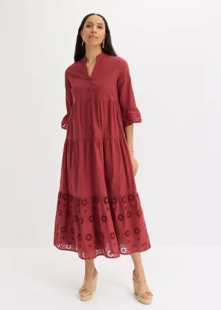 bonprix Maxikleid aus reiner Baumwolle, rot, Gr.54, Maxikleid mit Lochstickerei, aus 100% Baumwolle