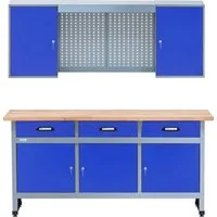 KÜPPER Werkstatt-Set 70421, 170 cm breit, Werkbank, Hängeschrank, massive 30 mm Buchenarbeitsplatte