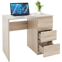 ML-DESIGN Schreibtisch Bürotisch mit 3 Schubladen Computertisch Arbeitstisch Laptoptisch, Homeoffice Büromöbel PC Tisch Sonoma-Eiche 90x76x50 cm mit Stauraum