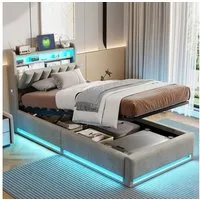 Simurq Polsterbett Kinderbett Jugendbett Einzelbett, mit Lattenrost,mit LED,USB,90x200 cm