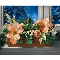 3PAGEN Blumenkasten Balkonkasten mit Weihnachtsschmuck 40cm Kugeln und Glitzer Winter