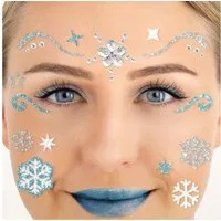 Party Factory Strass-Tattoo Glitter Face Tattoo - Ice Queen, mit Glitzerelementen und Strass-Steinchen je nach Wahl