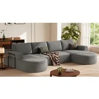 Patbrela Ecksofa Cord Schlafsofa U Form mit 2 Abgerundeter Chaise Longue