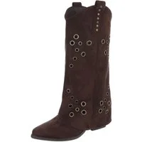 Ital-Design Modische Stiefel mit Metallösendetails für Damen Westernstiefel (91261263) Blockabsatz Stiefel in Dunkelbraun