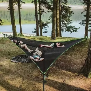 Xmund Portable Triangle Hammock with Storage Bag Outdoor Hanging Bed Anti-Rollover Camping Triangle Bed Double Park Camp