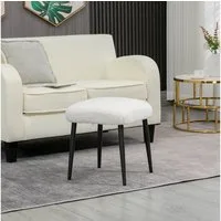 HOMCOM Fußhocker Fußstütze mit Kaschmir-Optik, Stahlbeine (Sitzhocker Quadratischer, 1 St., Schminkhocker), Cremeweiß 42 x 42 x 44 cm