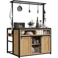 i@home Buffet Kücheninsel, Küchenschrank mit Arbeitsplatte & Stromanschluss 183cm hoher Kücheninsel mit Hängeregal, Holzoptik/ Schwarz