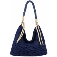 ITALYSHOP24 Schultertasche DAMEN TASCHE Boho Shopper Strohtasche Hobo Geflecht Häkeltasche Textil, Sommer Basttasche Strand Retro Reise Freizeit Urlaub Beuteltasche