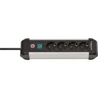 Premium-Alu-Line Steckdosenleiste 4-fach schwarz/aluminium, 1,8 Meter Kabel, mit Sicherheitsschalter