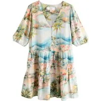 Next Minikleid Kurzärmeliges, gestuftes Minikleid, Kurzgröße (1-tlg)