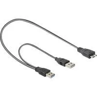 USB 3.2 Gen 1 Y-Kabel, 2x USB-A Stecker > Micro-USB 3 Stecker schwarz/rot, 0,6 Meter