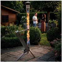 Westerholt Gartenfackel Pelletfackel für Garten & Terrasse, 4kW, Borosilikatglas, Edelstahl, Raucharmes Glas Feuerrohr, Edelstahl Heizer
