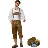 dressforfun Trachtenhose Edle Lange Lederhose aus Rind mit traditionellen Stickereien (Herrenhose Jakob, für Volksfeste in Olivebraun) Robust und langlebig, Inkl. verstellbaren Hosenträgern und Gürtel