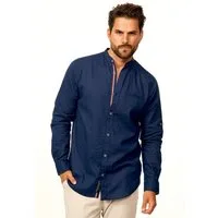 behype Langarmhemd aus Leinen im Regular-Fit mit Stehkragen Herren Leinenhemd Sommerhemd als Freizeithemd