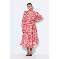 Studio Untold Jerseykleid Midi-Wickelkleid A-Linie Leafs-Print Langarm