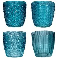 Levandeo® Teelichthalter, 4er Set Windlicht H7,5cm Glas Türkis Teelichthalter Tischdeko Kerzen