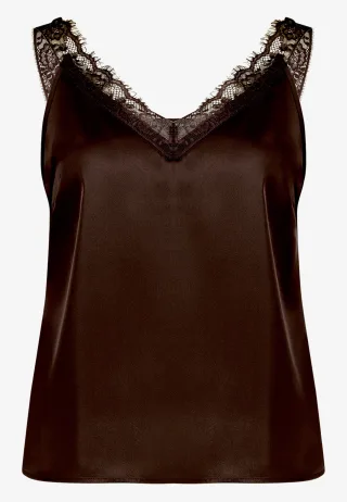 zero - Satintop mit Spitze und V-Auschnitt Chocolate Plum - Gr. - 36