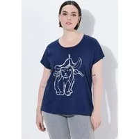 Ulla Popken T-Shirt T-Shirt Metallic-Tiermotiv Oversized Rundhals