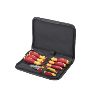 Wiha Werkzeug Set Elektriker Schraubendreher, Kraftseitenschneider 8-teilges Set mit Werkzeugmappe - 38020