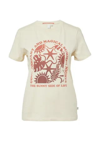 Q/S designed by - Baumwoll T-Shirt mit Frontprint beige - Gr. - L