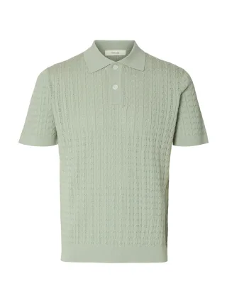 SELECTED MEN - SLHMATTIS SS KNIT NEW CABLE POLO Aqua Gray - Gr. - XL